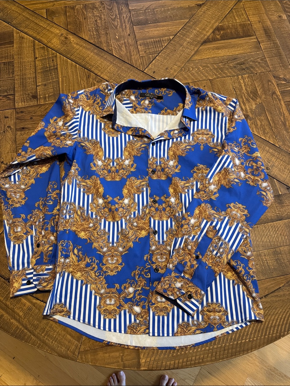 GIANNII Royal Blue Baroque Print Button-Up Shirt